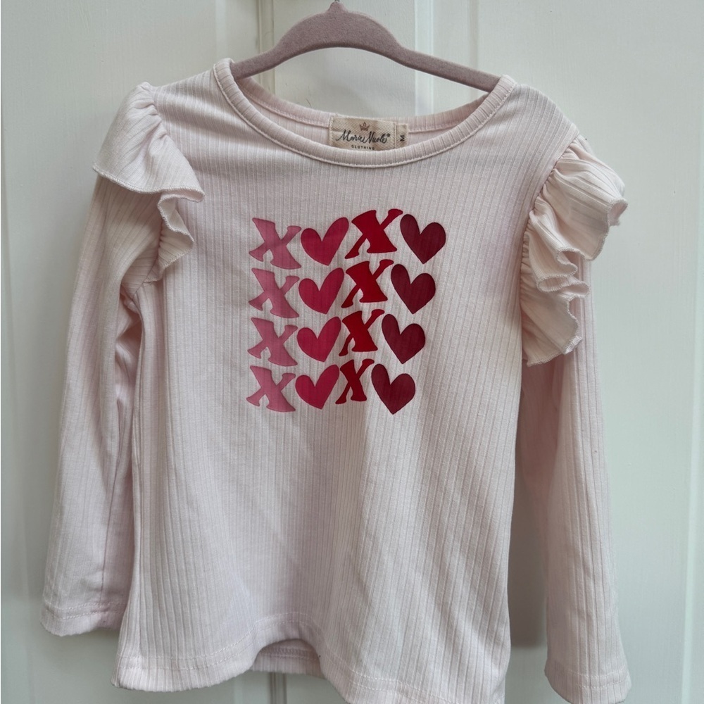 NWOT Marie Nicole 3T Girls Pink & Red XOXO Valentine’s Day Ruffle Sleeve Blouse
